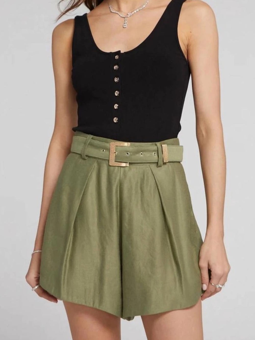 Generation Love Hailey Metal Belted Shorts in olive green Size XS